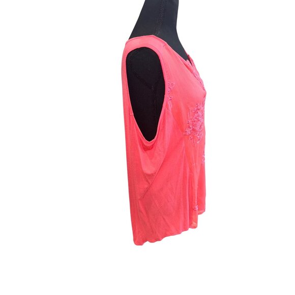 RXB Coral Sleeveless Tunic Top Embroidered Split Neckline L Resort Travel Casual - Picture 5 of 7
